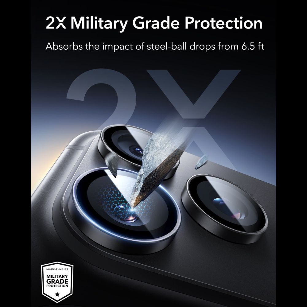 Kameros apsauginis stiklas ESR Armorite Camera Protector iPhone 18 Pro / 18 Pro Max, 2 vnt., juodas - Image 4