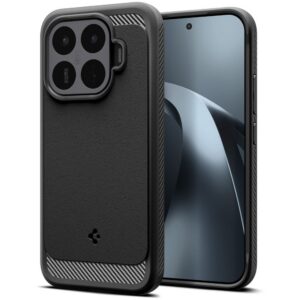 Spigen Rugged Armor dėklas Xiaomi 17T su karbono tekstūra, matinis juodas