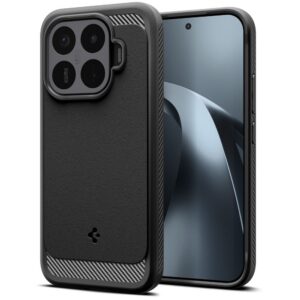 Spigen Rugged Armor dėklas Xiaomi 17T Pro su karbono tekstūra, matinis juodas