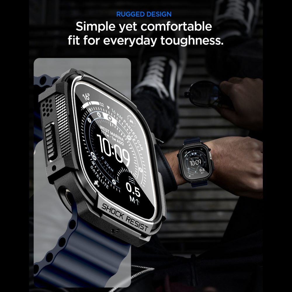 Dėklas ir apsauginis stiklas Spigen Rugged Armor Apple Watch Ultra 1 / 2 / 3 (49 mm), matinis juodas - Image 7