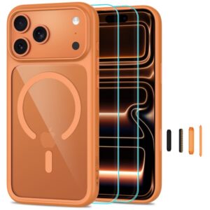 Dėklas Tech-Protect MagOne MagSafe CC + apsauginis stiklas 2 vnt. iPhone 17 Pro / 18 Pro, oranžinė/skaidrus