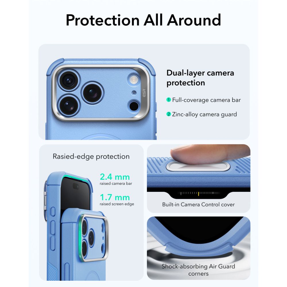 Dėklas ESR Cyber Tough Kickstand MagSafe iPhone 17 Pro Max / 18 Pro Max, šviesiai mėlynas - Image 5