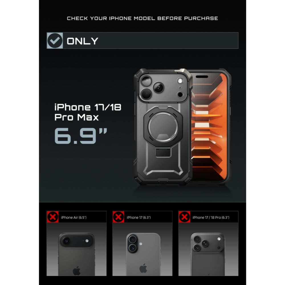 Dėklas Supcase UB Grip Mag MagSafe iPhone 17 Pro Max / 18 Pro Max, juodas - Image 5