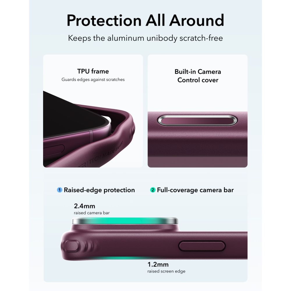 Dėklas ESR Classic Hybrid Kickstand MagSafe iPhone 17 Pro / 18 Pro, matinis tamsiai bordo - Image 5