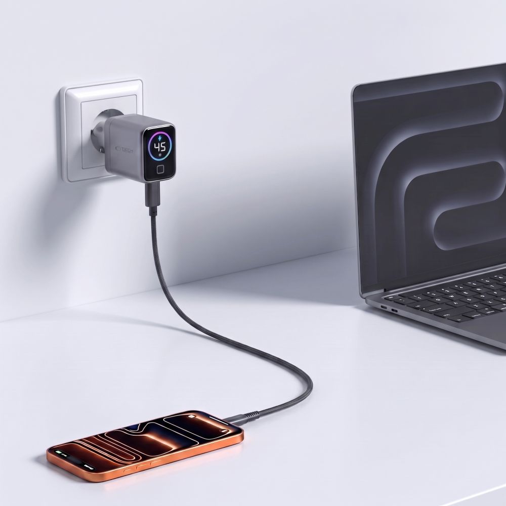 Tech-Protect PowerVision NC45W-GaN 45 W USB-C sieninis įkroviklis, tamsiai pilkas - Image 6