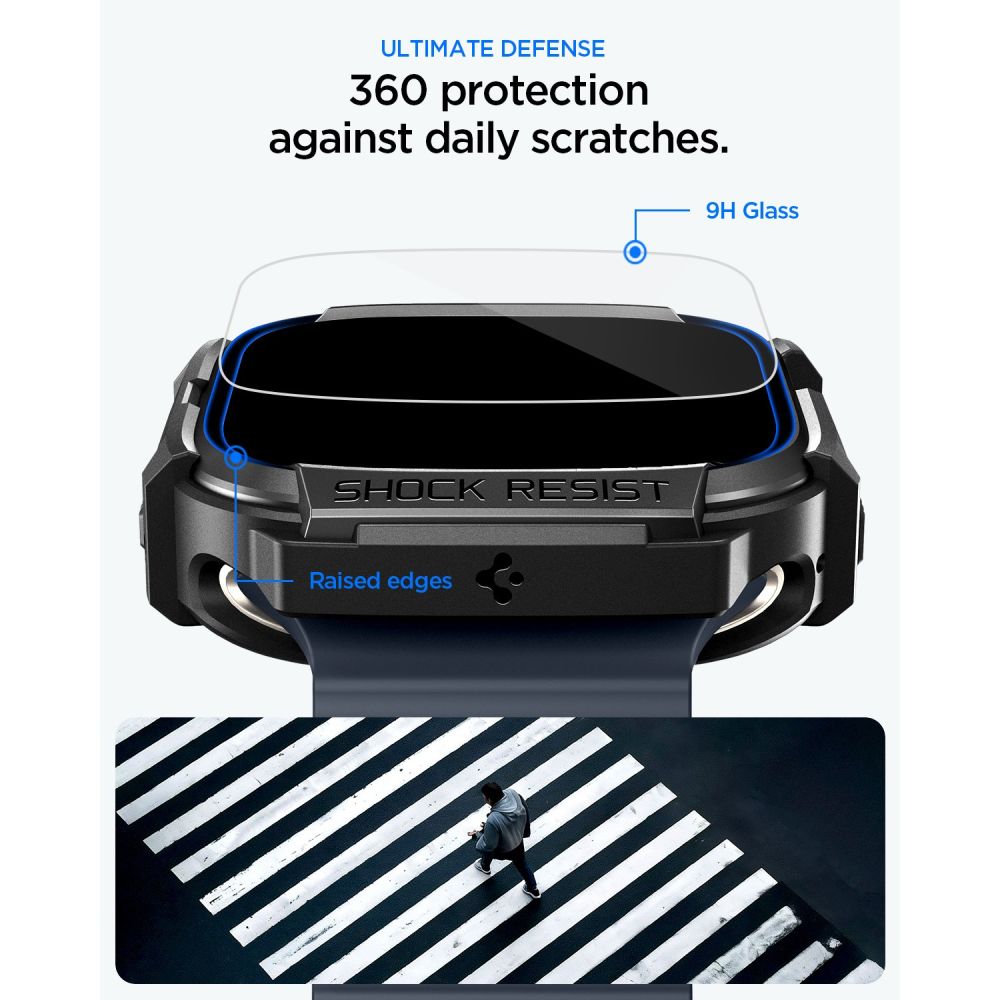 Dėklas ir apsauginis stiklas Spigen Rugged Armor Apple Watch Ultra 1 / 2 / 3 (49 mm), matinis juodas - Image 5