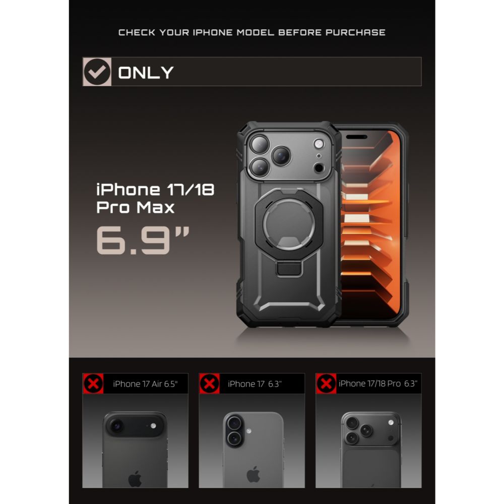 Dėklas Supcase Grip Pro Mag MagSafe iPhone 17 Pro Max / 18 Pro Max, juodas - Image 7