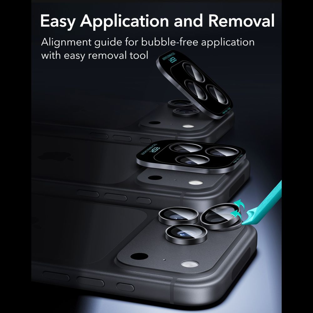 Kameros apsauginis stiklas ESR Armorite Camera Protector iPhone 18 Pro / 18 Pro Max, 2 vnt., juodas - Image 7