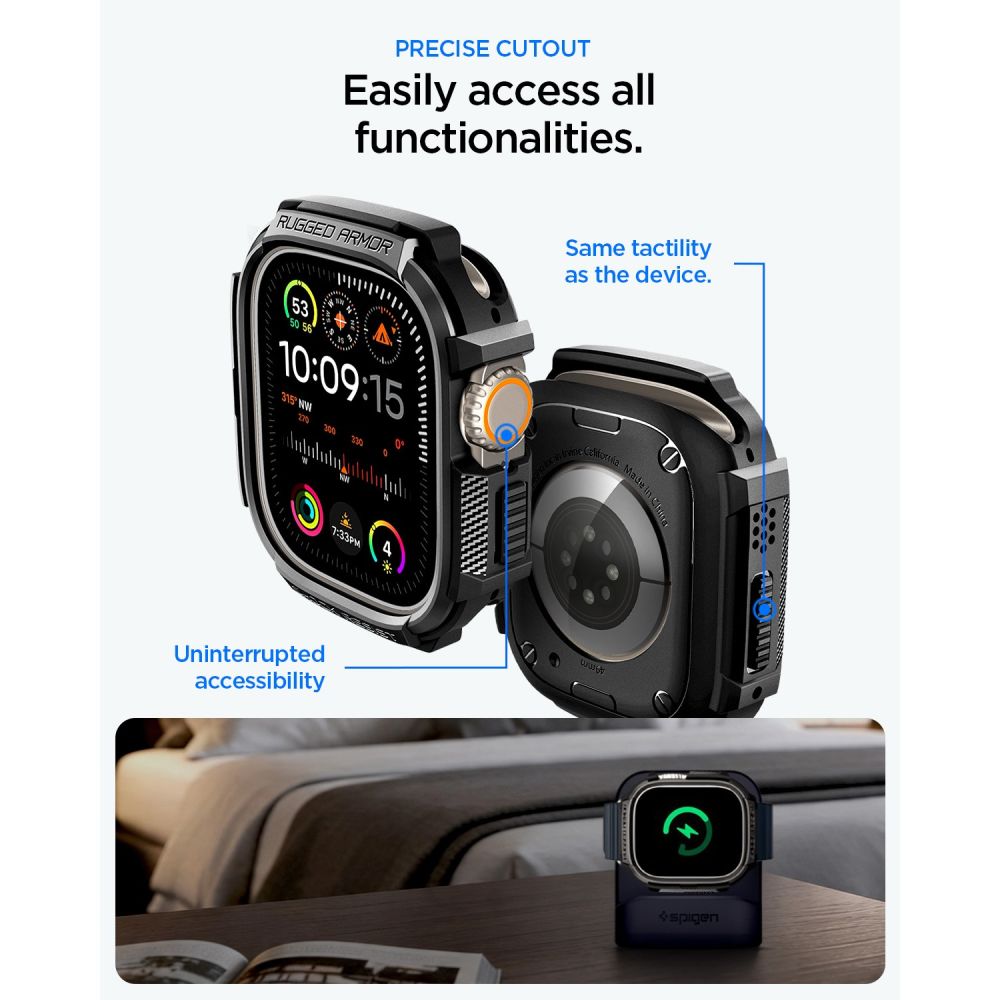 Dėklas ir apsauginis stiklas Spigen Rugged Armor Apple Watch Ultra 1 / 2 / 3 (49 mm), matinis juodas - Image 6