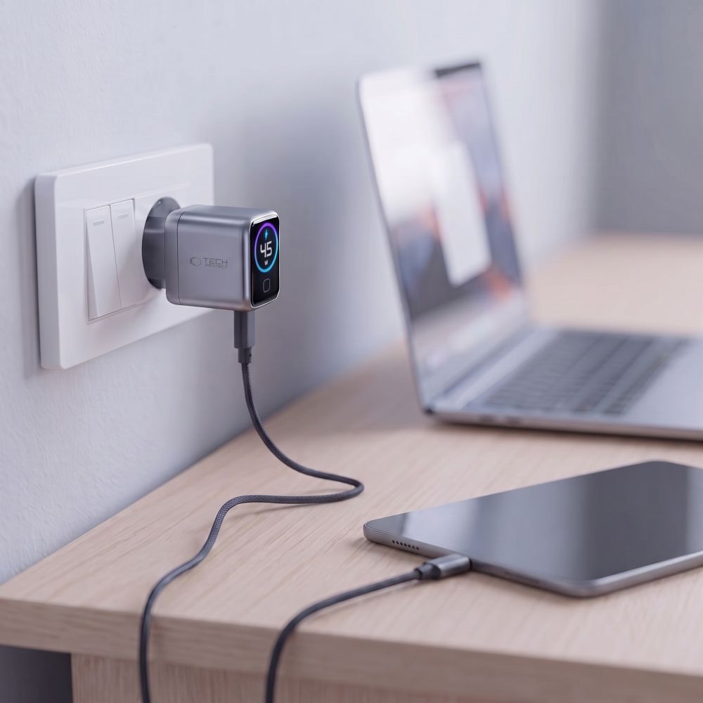 Tech-Protect PowerVision NC45W-GaN 45 W USB-C sieninis įkroviklis, tamsiai pilkas - Image 8
