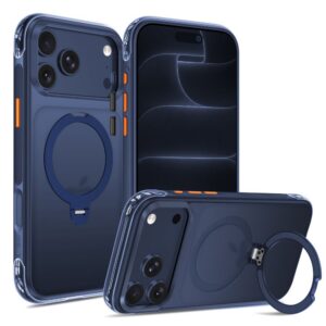 Dėklas Tech-Protect MagAir Stand MagSafe CC iPhone 17 Pro / 18 Pro, matinis tamsiai mėlynas