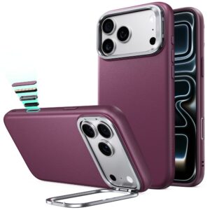 Dėklas ESR Leather Kickstand MagSafe iPhone 17 Pro / 18 Pro, tamsiai bordo