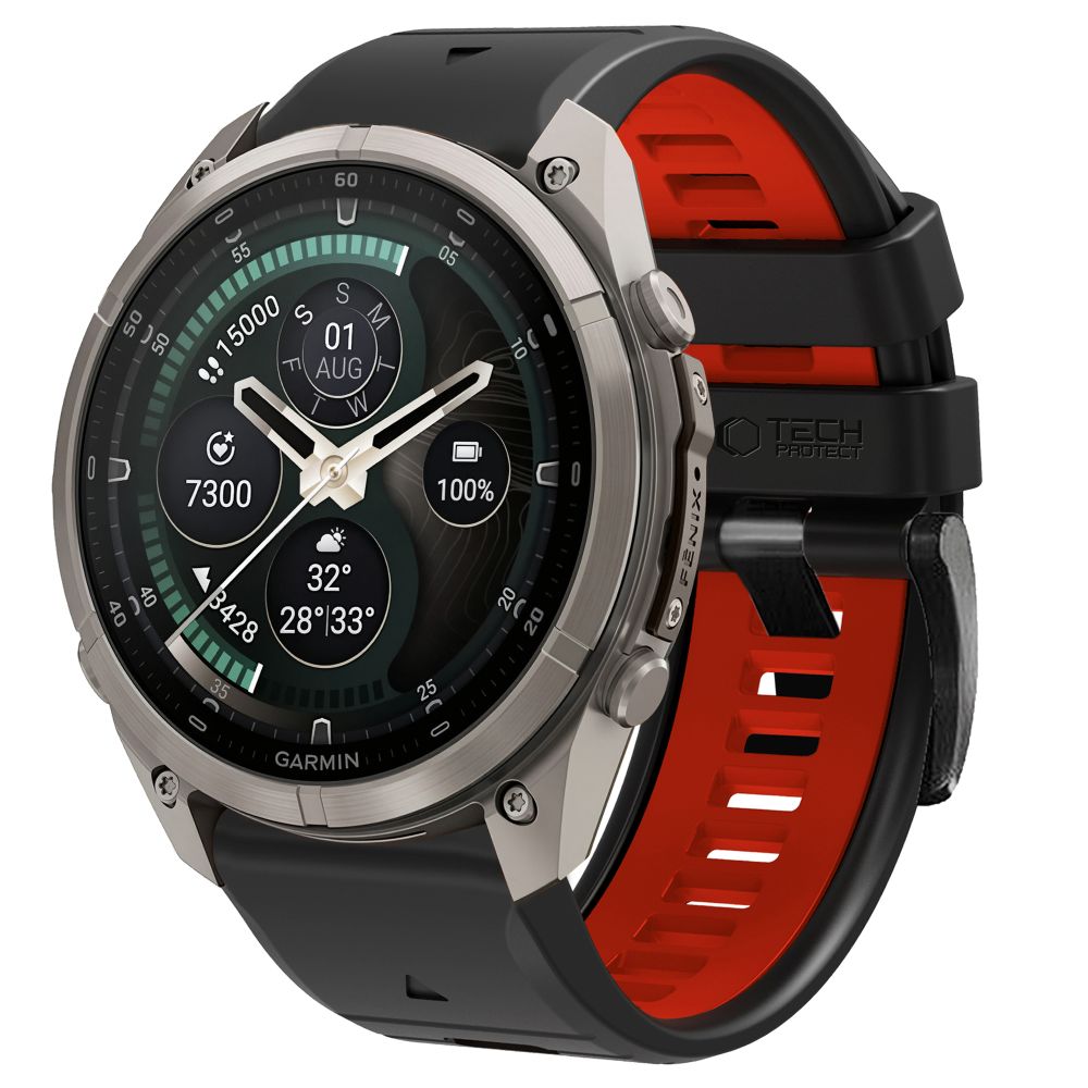 Dirželis Tech-Protect IconBand Pro Garmin Fenix 5X / 5X Plus / 6X / 6X Pro / 7X / 8 / 8 Pro / 9 / 9 Pro (47 mm), juodas/raudonas