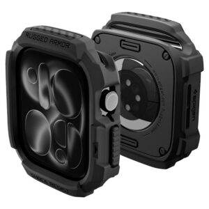 Dėklas Spigen Rugged Armor Apple Watch 12 (46 mm), matinis juodas