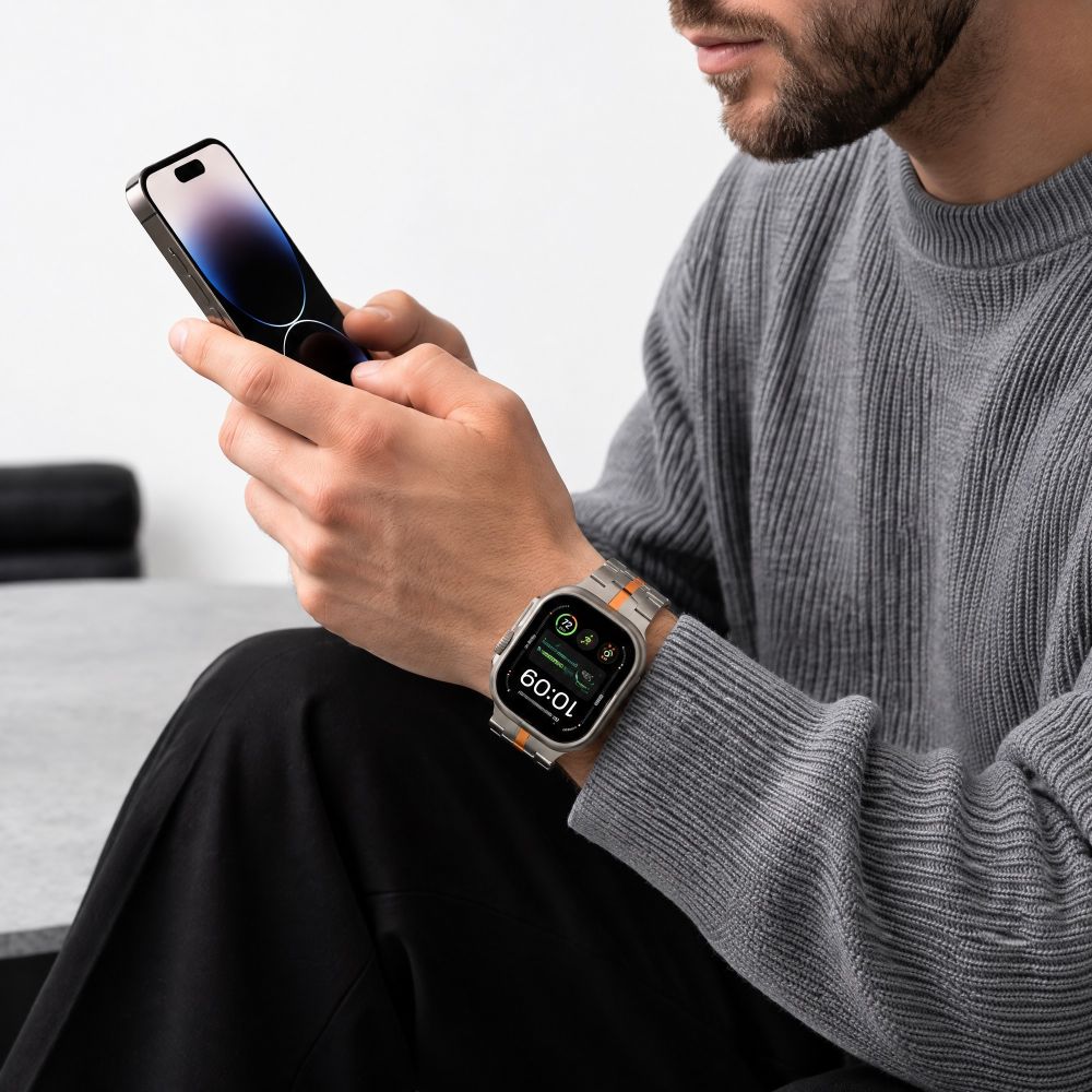 Dirželis Tech-Protect Stainless Apple Watch 8 / 9 / 10 / 11 / 12 / SE / Ultra (44 / 45 / 46 / 49 mm), titano oranžinis - Image 7