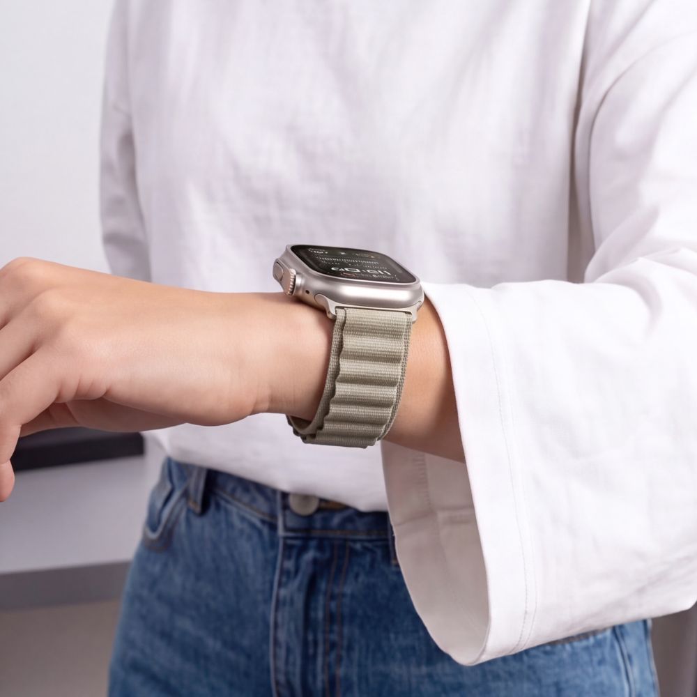 Dirželis Tech-Protect Nylon Pro Apple Watch 8 / 9 / 10 / 11 / 12 / SE / Ultra (44 / 45 / 46 / 49 mm), titano / alyvuogių - Image 7