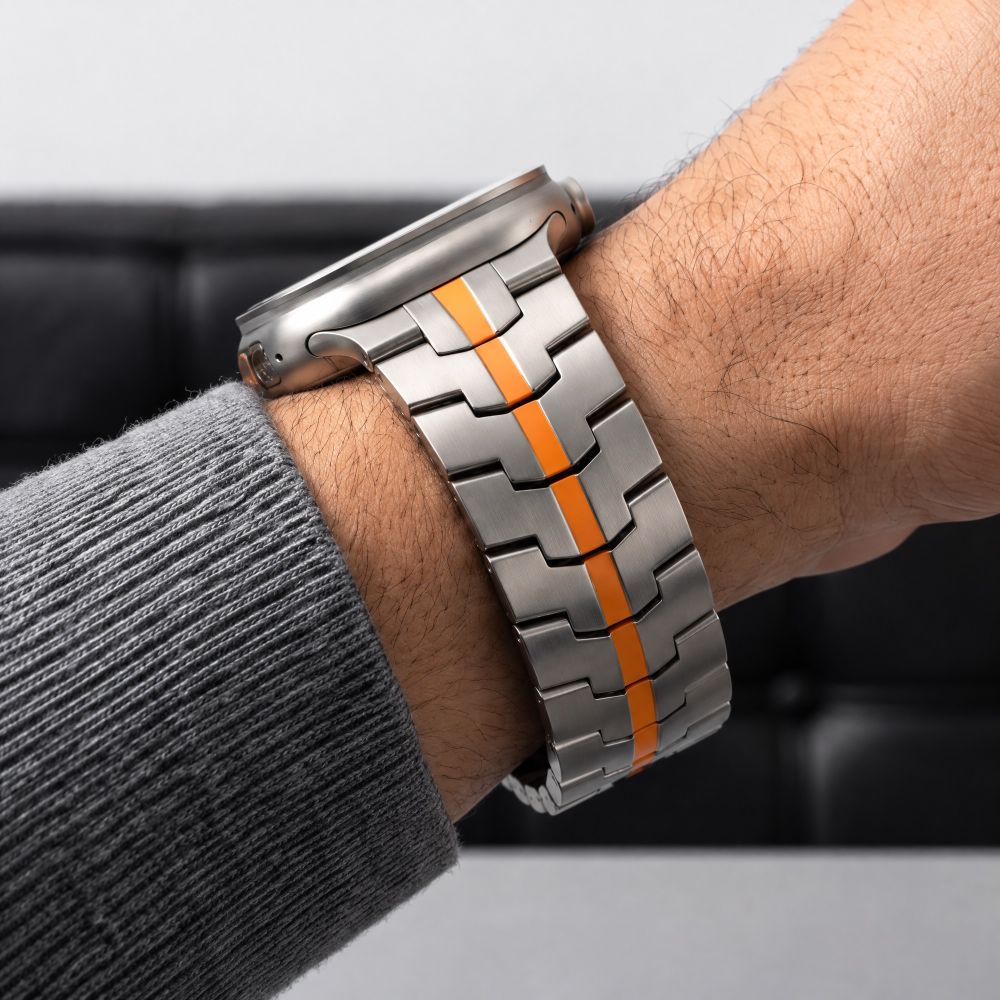 Dirželis Tech-Protect Stainless Apple Watch 8 / 9 / 10 / 11 / 12 / SE / Ultra (44 / 45 / 46 / 49 mm), titano oranžinis - Image 8