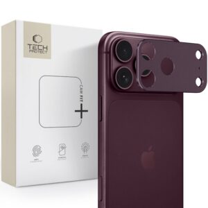 Kameros apsauginis stiklas Tech-Protect CamAlloy Fit+ iPhone 18 Pro, bordo